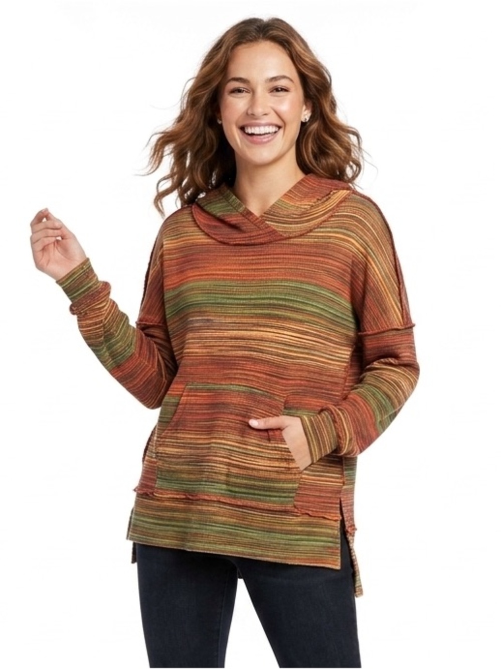 Haptics Under Your Spell Rust & Olive Space Dye Thermal Hoodie NWT Size Small